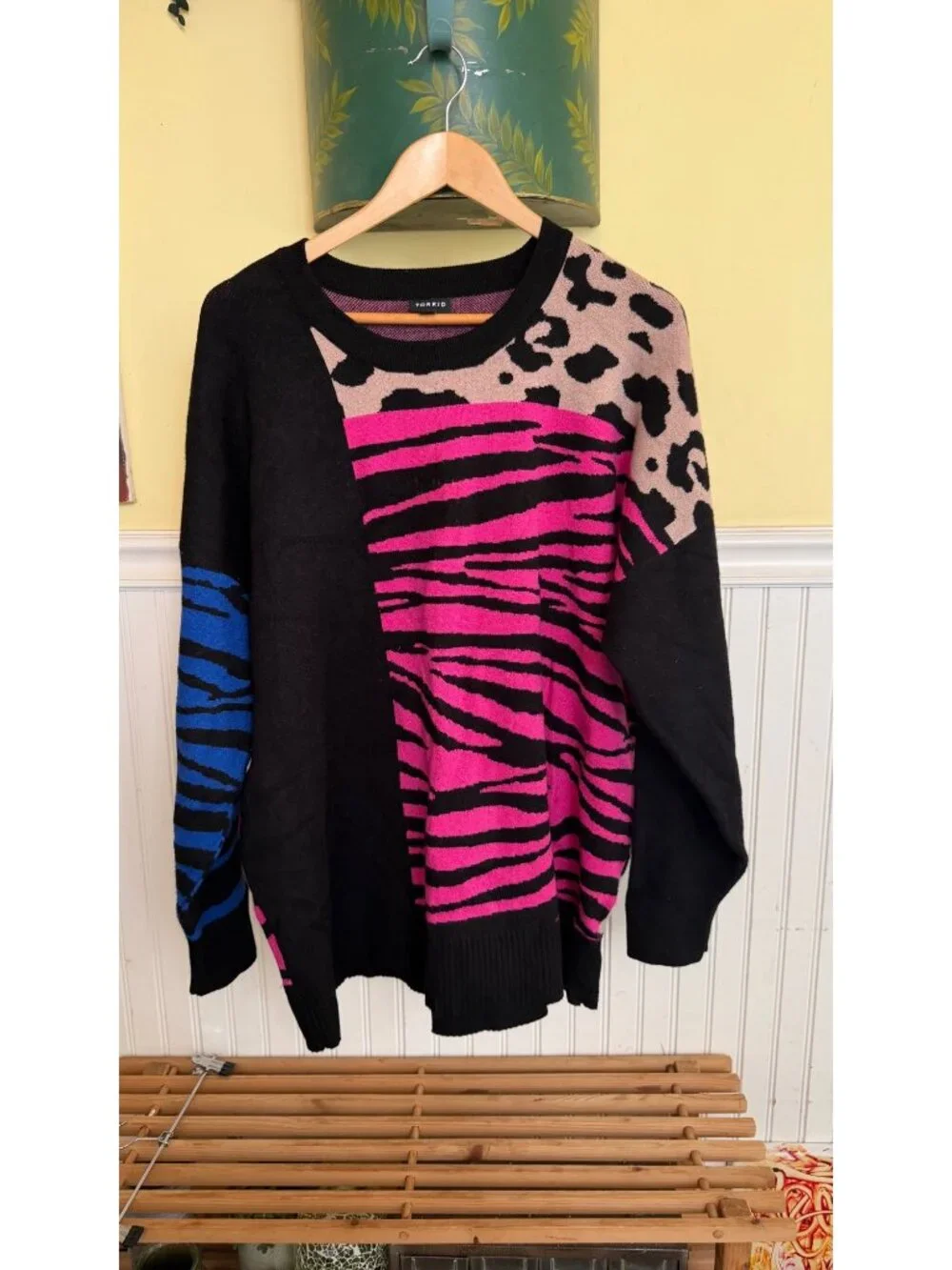 Torrid Animal Print Colorblock Sweater Womens 2 Pink Leopard & Zebra Knit Pullov